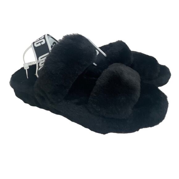 NEW Authentic UGG Brand Women's Oh Yeah Slide Fluffy Soft Slippers Shoes Black 7 - Picture 1 of 8